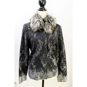 Chico's Faux fur Kendall cardigan jacket sweater Wool Gray Size 1 (Small 8-10)